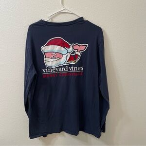 Vineyard vines Santa whale merry Christmas long sleeve shirt blue medium